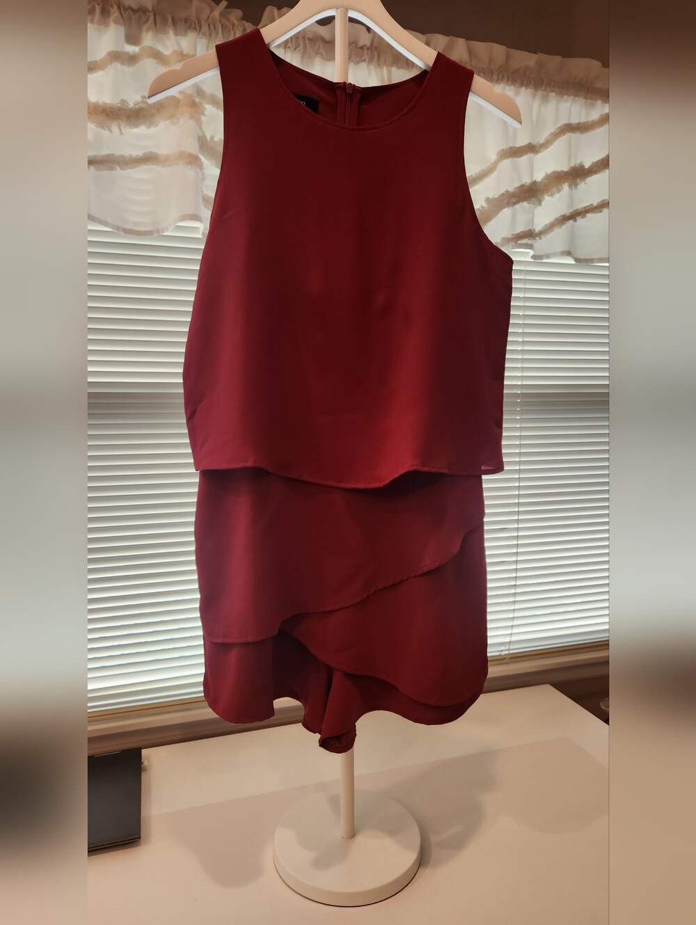 Sleeveless Layered Mini Rompers in Deep Wine